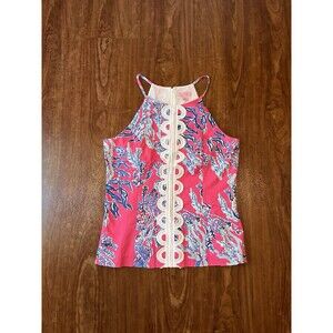 Lilly Pulitzer Top Womens 12 Capri Pink Samba Annabelle Halter Sleeveless Coral